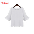 Mode Rüschen Middle Sleeve Frauen Chiffon T-Shirt